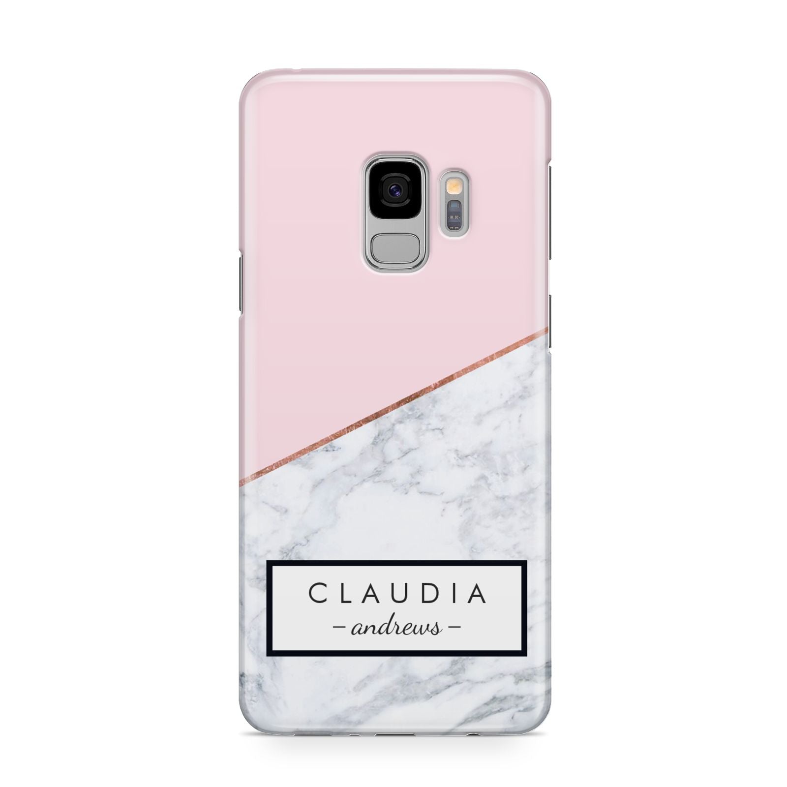 Personalised Pink With Marble Initials Name Samsung Galaxy S9 Case