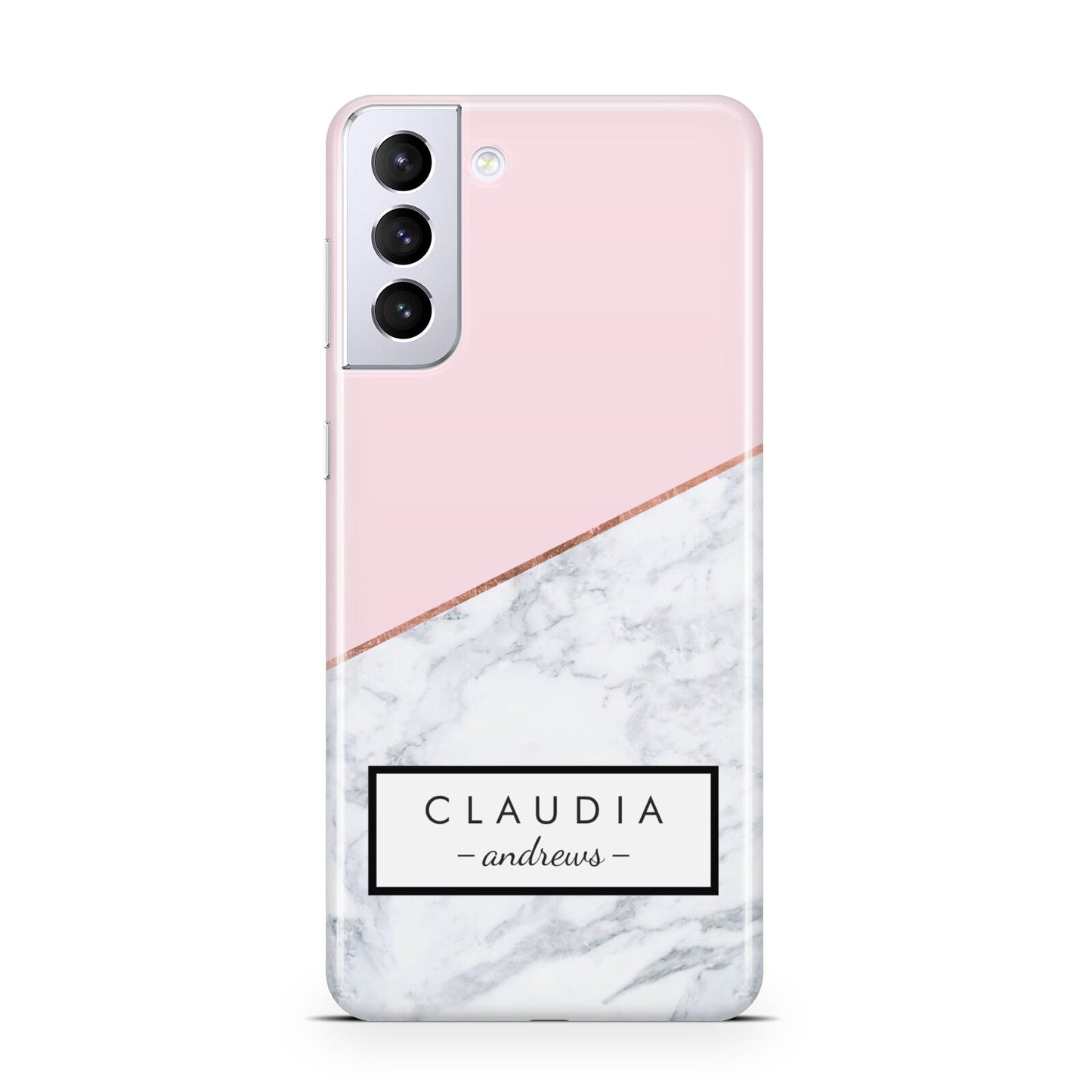 Personalised Pink With Marble Initials Name Samsung S21 Plus Case
