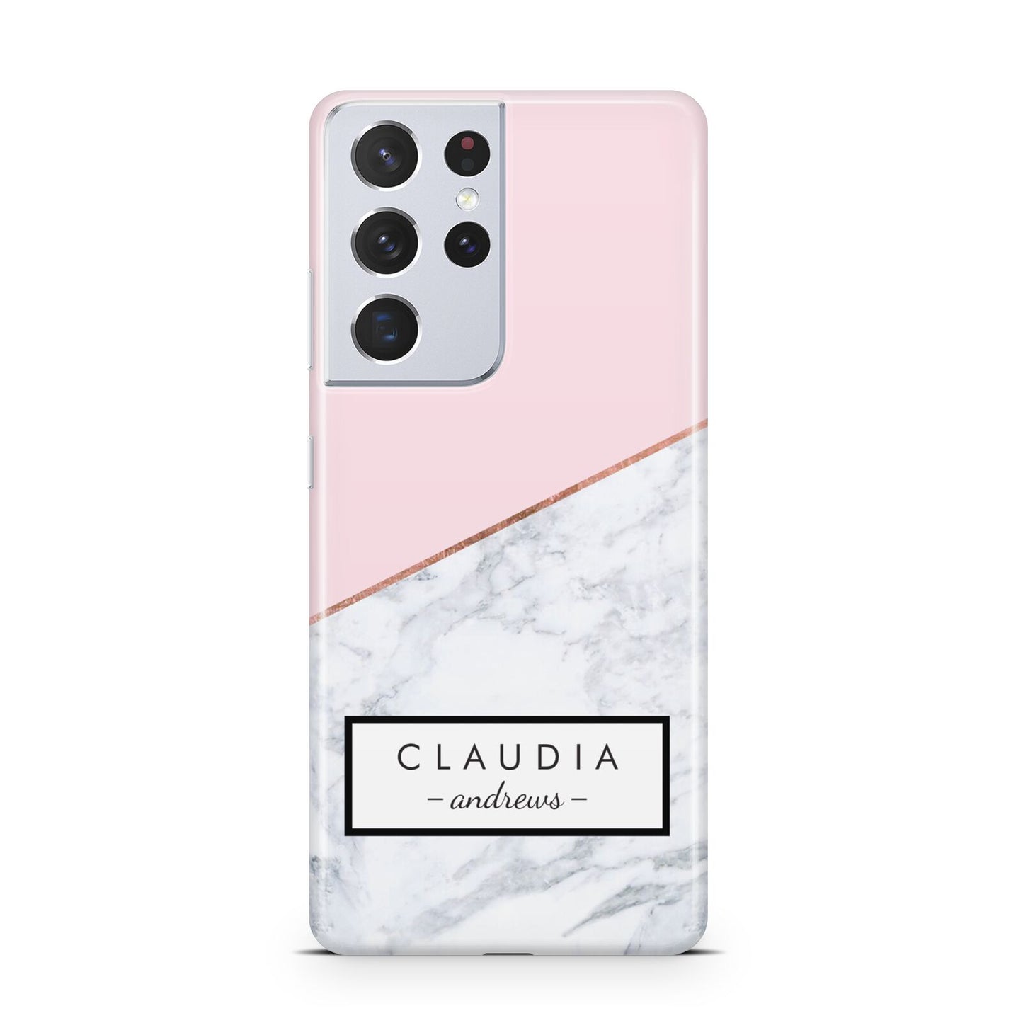 Personalised Pink With Marble Initials Name Samsung S21 Ultra Case