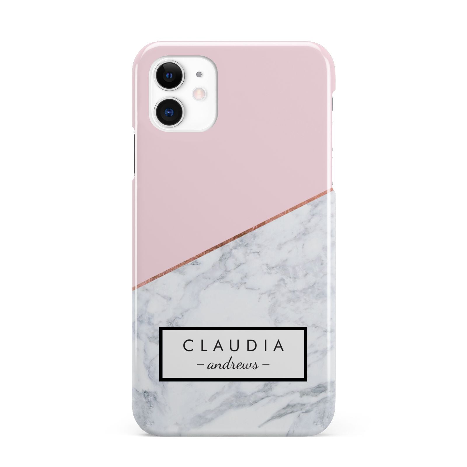 Personalised Pink With Marble Initials Name iPhone 11 3D Snap Case