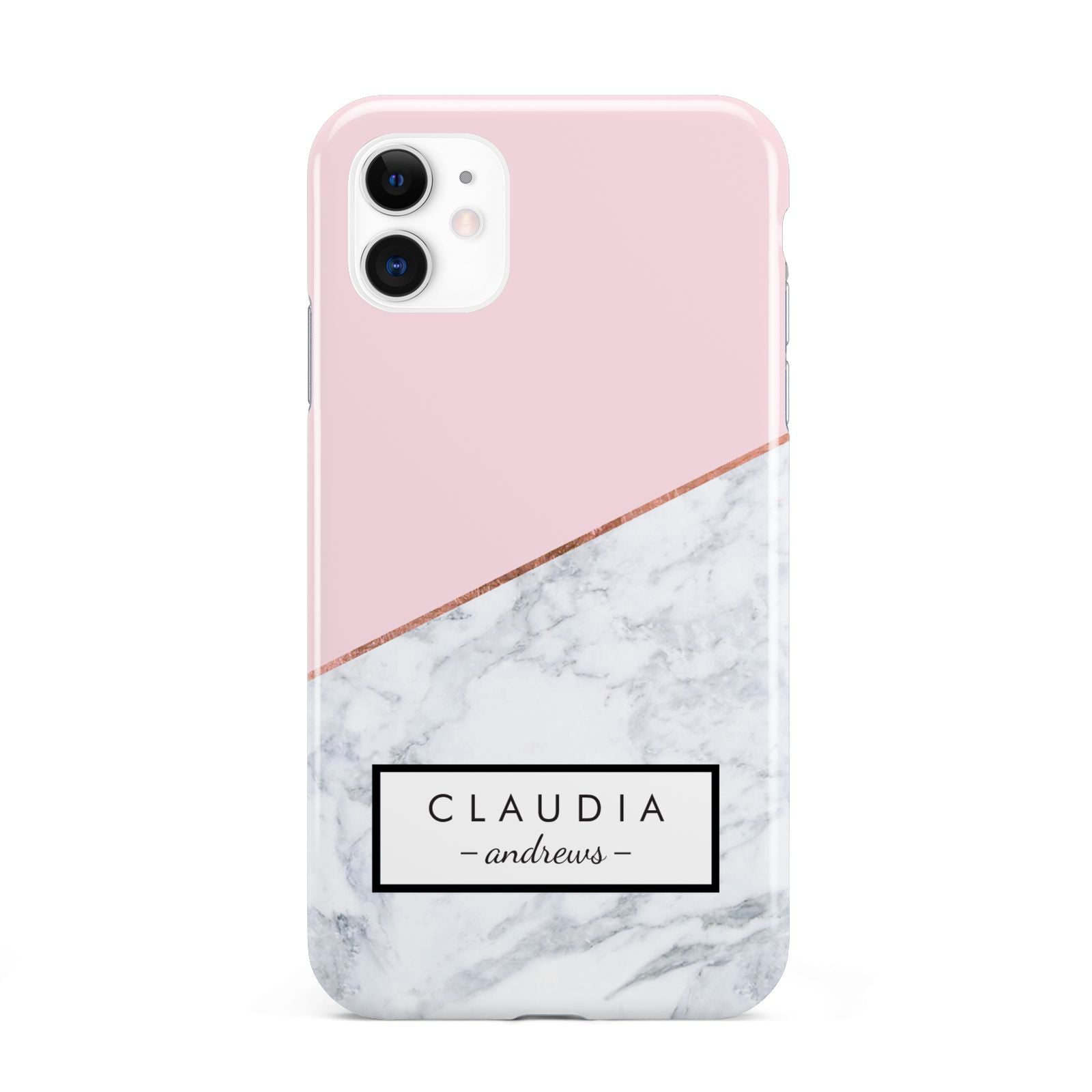 Personalised Pink With Marble Initials Name iPhone 11 3D Tough Case