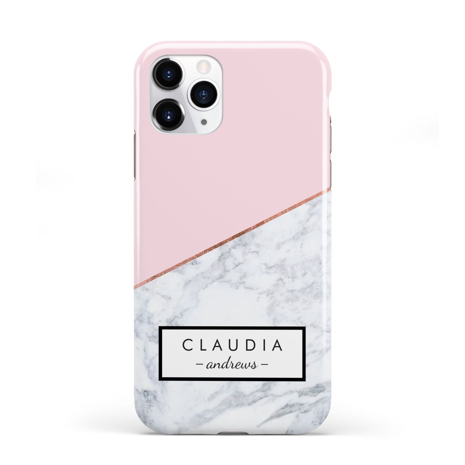 Personalised Pink With Marble Initials Name iPhone 11 Pro 3D Tough Case