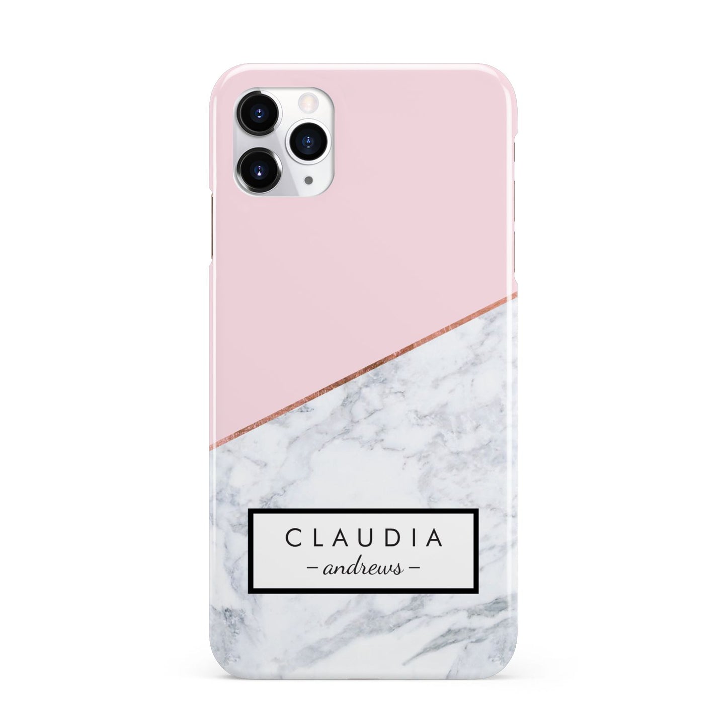 Personalised Pink With Marble Initials Name iPhone 11 Pro Max 3D Snap Case
