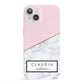 Personalised Pink With Marble Initials Name iPhone 13 Full Wrap 3D Snap Case