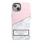 Personalised Pink With Marble Initials Name iPhone 13 Full Wrap 3D Tough Case