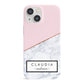 Personalised Pink With Marble Initials Name iPhone 13 Mini Full Wrap 3D Snap Case