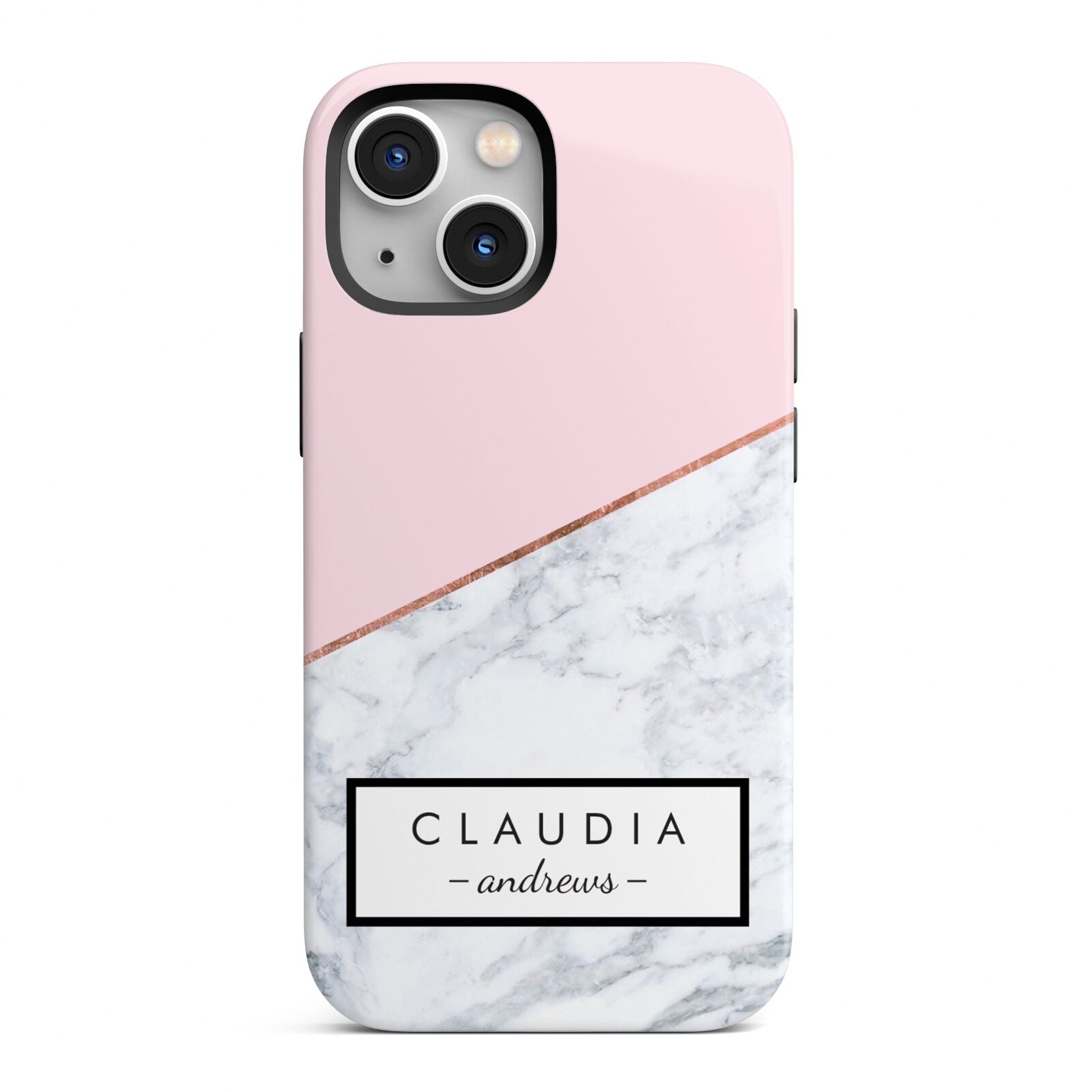Personalised Pink With Marble Initials Name iPhone 13 Mini Full Wrap 3D Tough Case