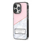 Personalised Pink With Marble Initials Name iPhone 13 Pro Black Impact Case Side Angle on Silver phone