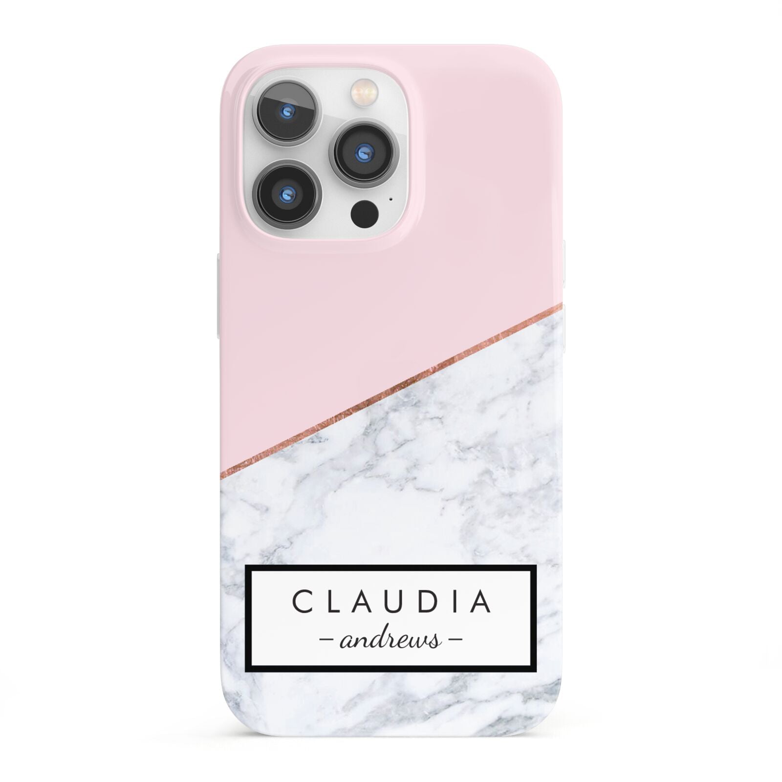 Personalised Pink With Marble Initials Name iPhone 13 Pro Full Wrap 3D Snap Case