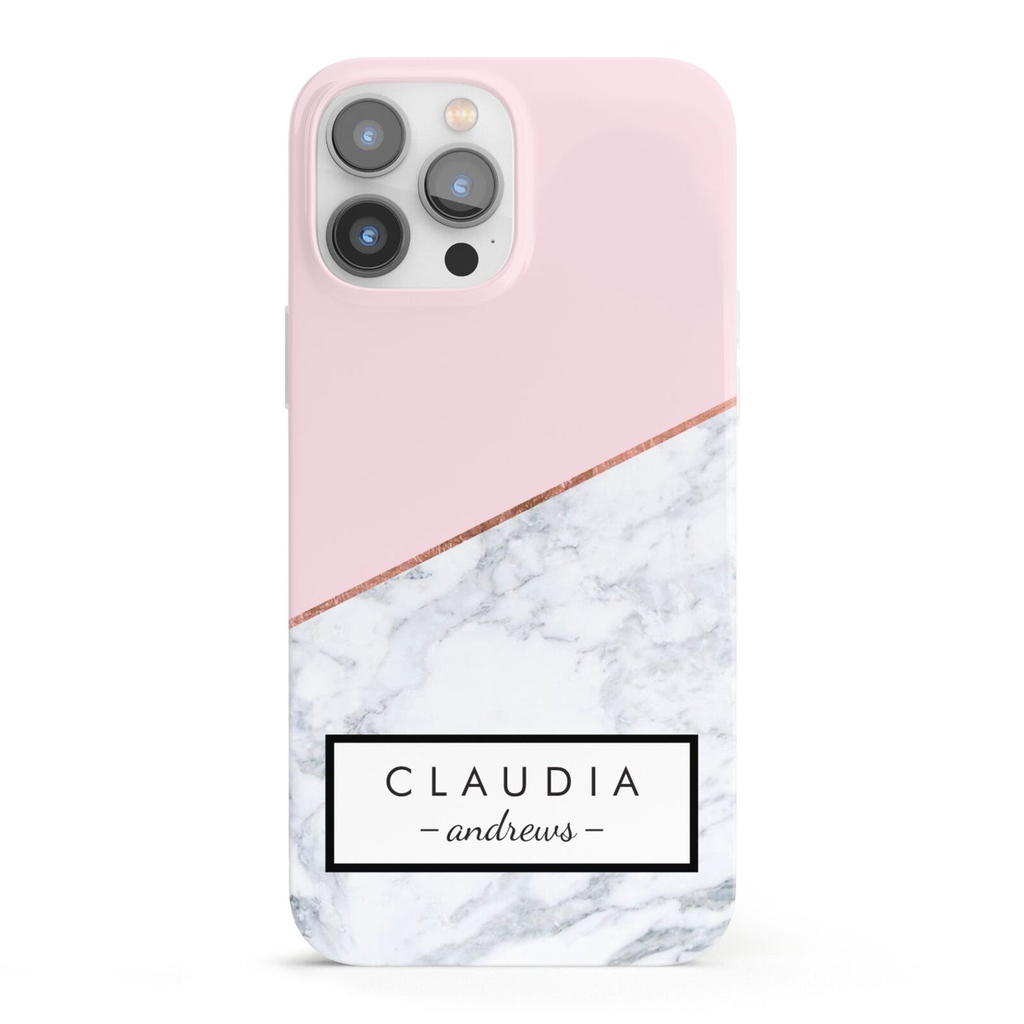Personalised Pink With Marble Initials Name iPhone 13 Pro Max Full Wrap 3D Snap Case