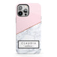 Personalised Pink With Marble Initials Name iPhone 13 Pro Max Full Wrap 3D Tough Case