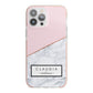 Personalised Pink With Marble Initials Name iPhone 13 Pro Max TPU Impact Case with Pink Edges