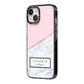 Personalised Pink With Marble Initials Name iPhone 14 Black Impact Case Side Angle on Silver phone