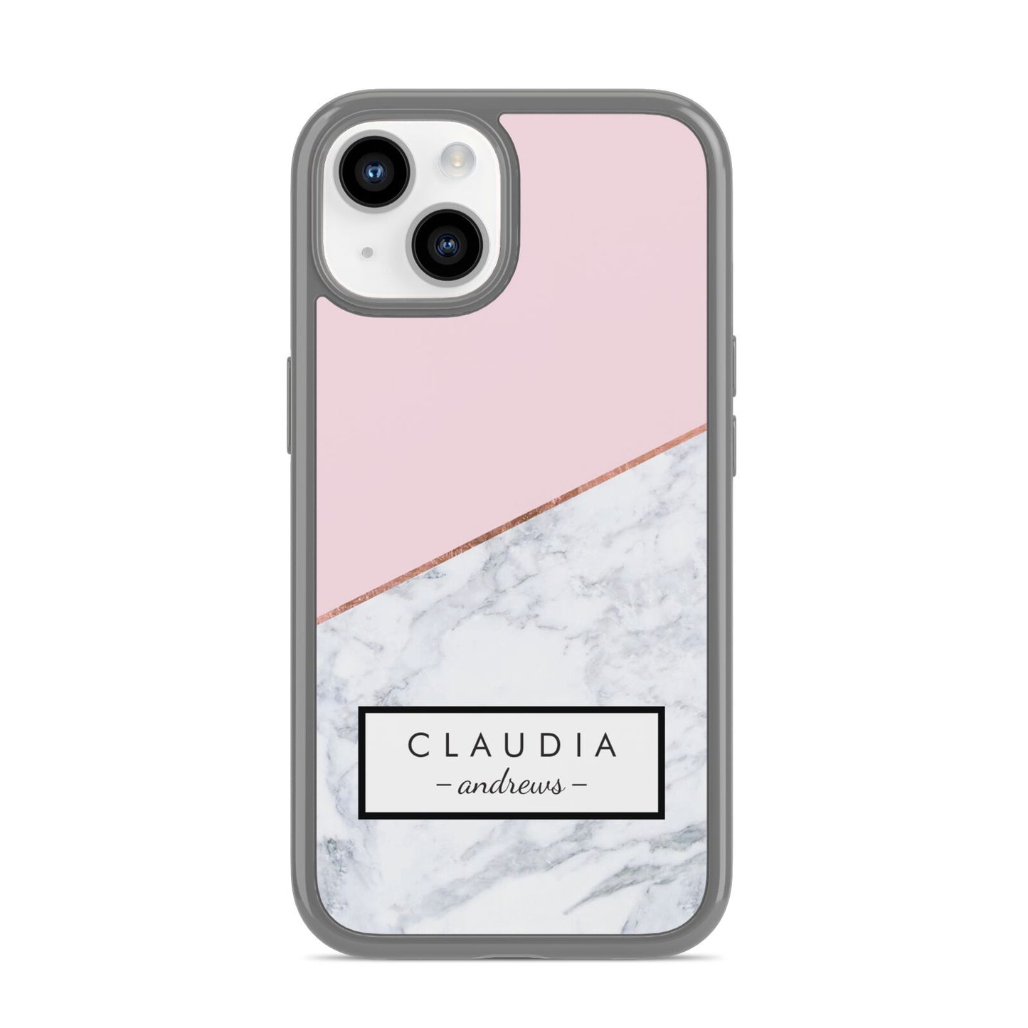 Personalised Pink With Marble Initials Name iPhone 14 Clear Tough Case Starlight