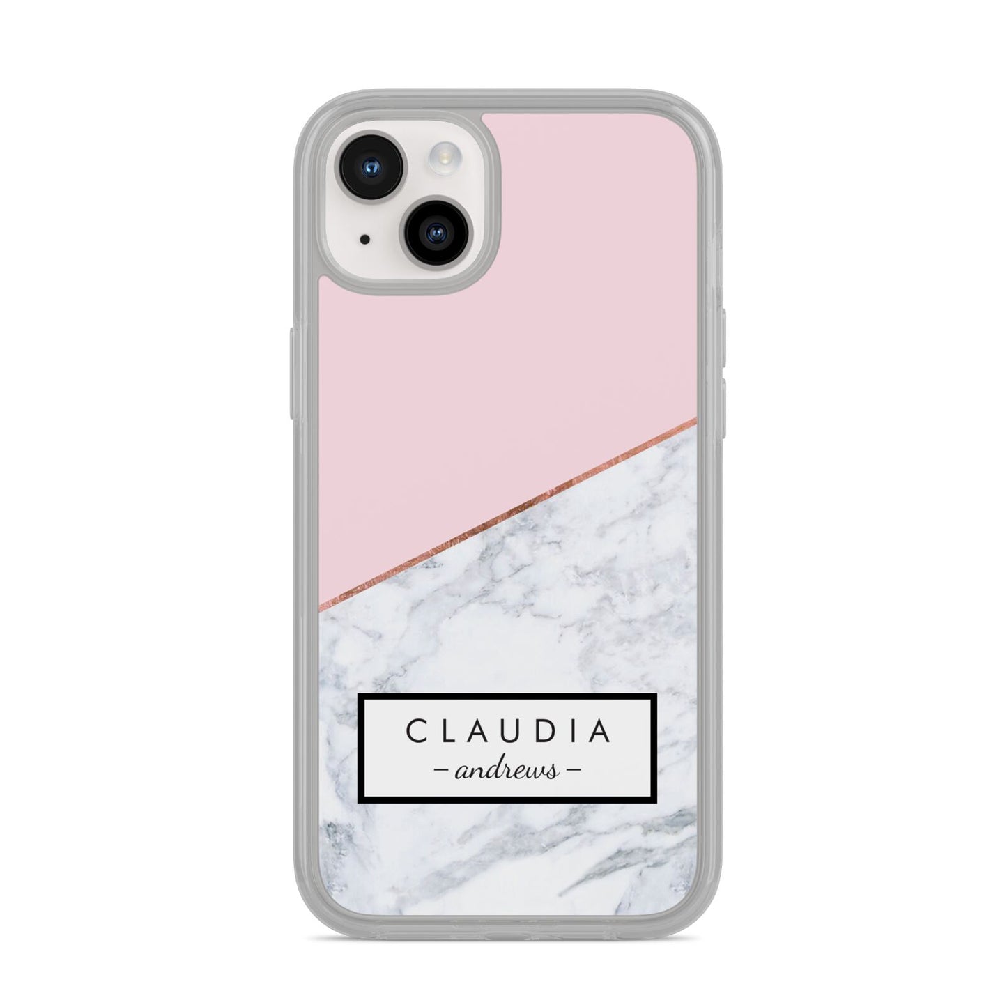 Personalised Pink With Marble Initials Name iPhone 14 Plus Clear Tough Case Starlight