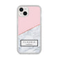 Personalised Pink With Marble Initials Name iPhone 14 Plus Glitter Tough Case Starlight