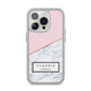 Personalised Pink With Marble Initials Name iPhone 14 Pro Clear Tough Case Silver