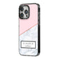 Personalised Pink With Marble Initials Name iPhone 14 Pro Max Black Impact Case Side Angle on Silver phone