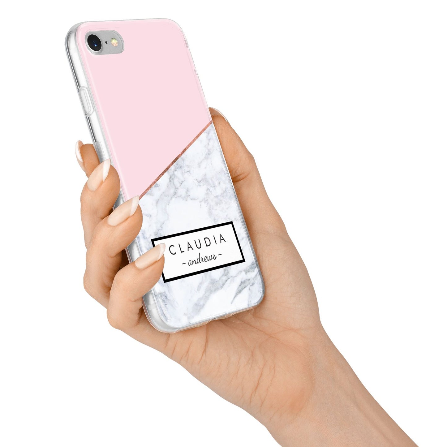 Personalised Pink With Marble Initials Name iPhone 7 Bumper Case on Silver iPhone Alternative Image