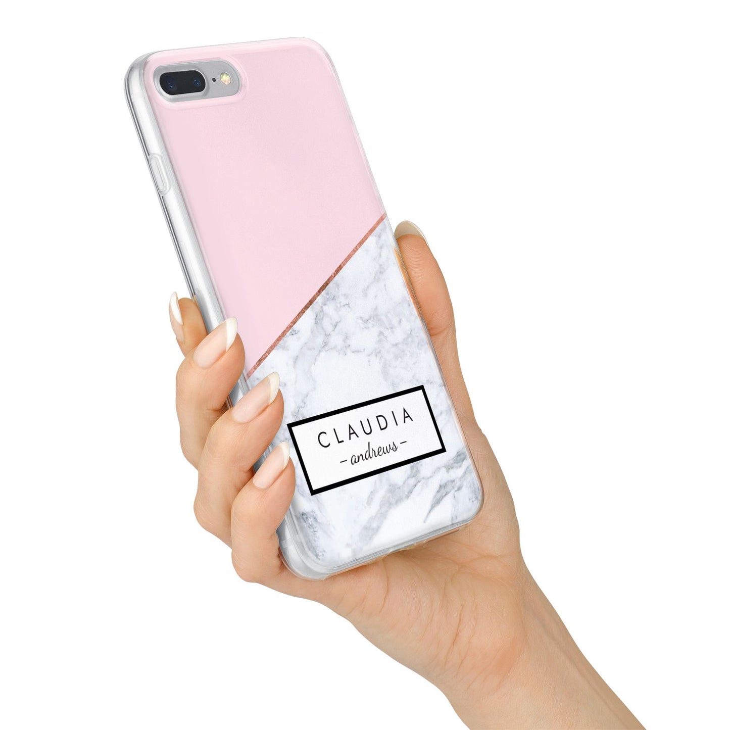 Personalised Pink With Marble Initials Name iPhone 7 Plus Bumper Case on Silver iPhone Alternative Image