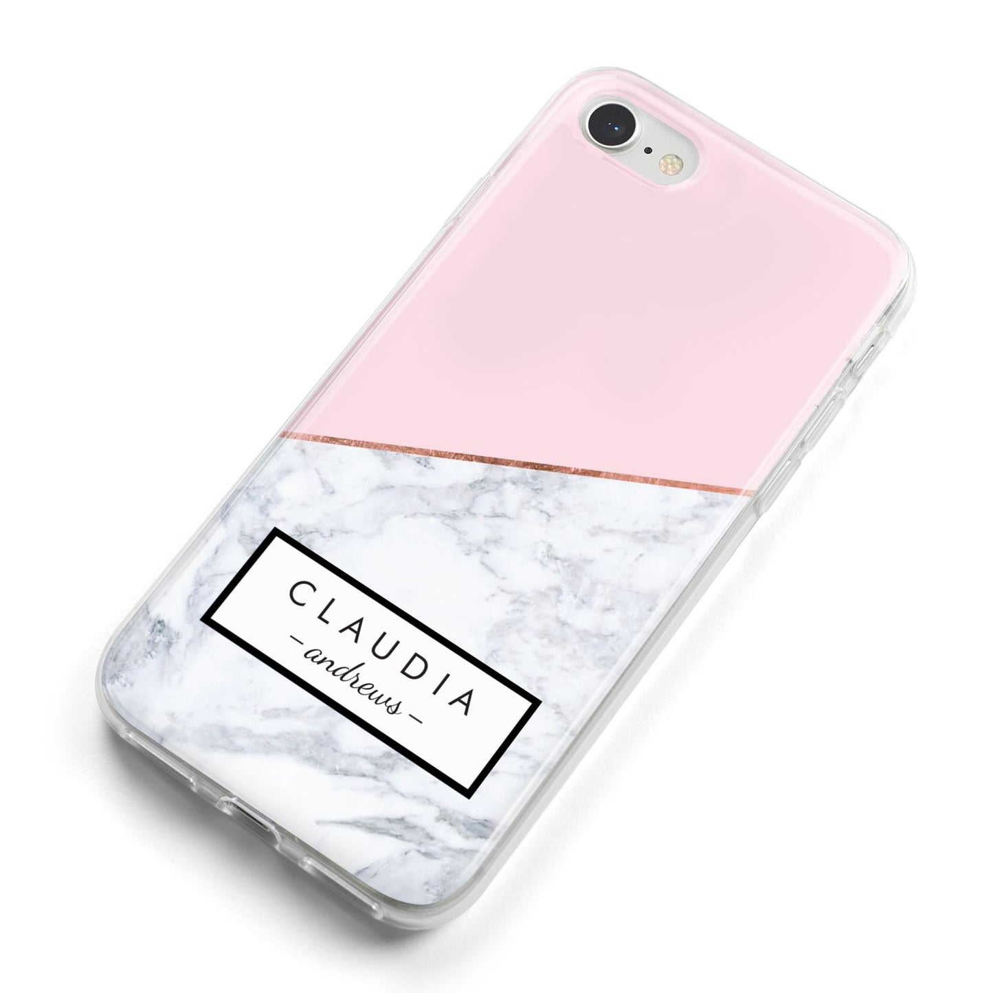 Personalised Pink With Marble Initials Name iPhone 8 Bumper Case on Silver iPhone Alternative Image