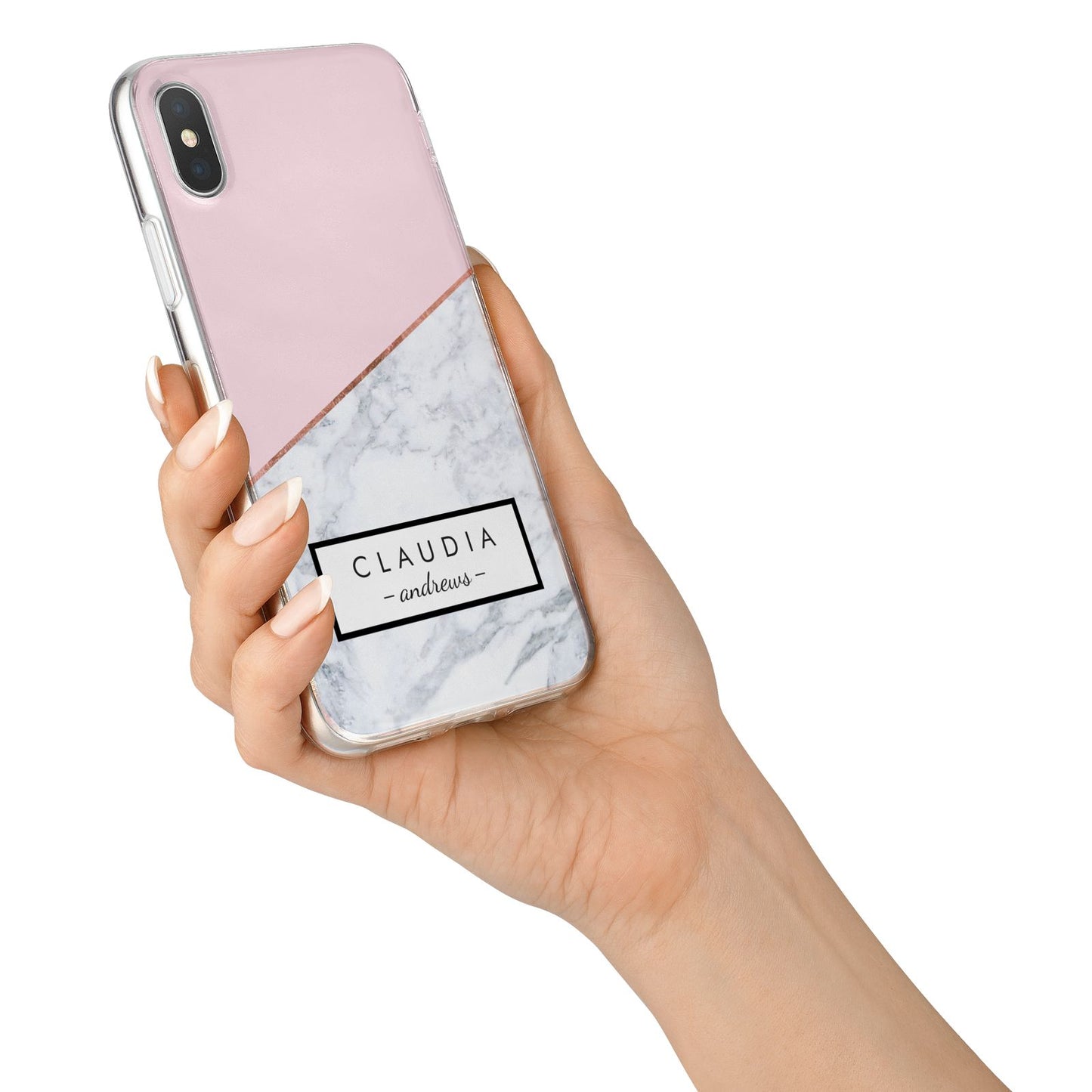 Personalised Pink With Marble Initials Name iPhone X Bumper Case on Silver iPhone Alternative Image 2