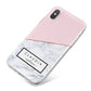 Personalised Pink With Marble Initials Name iPhone X Bumper Case on Silver iPhone