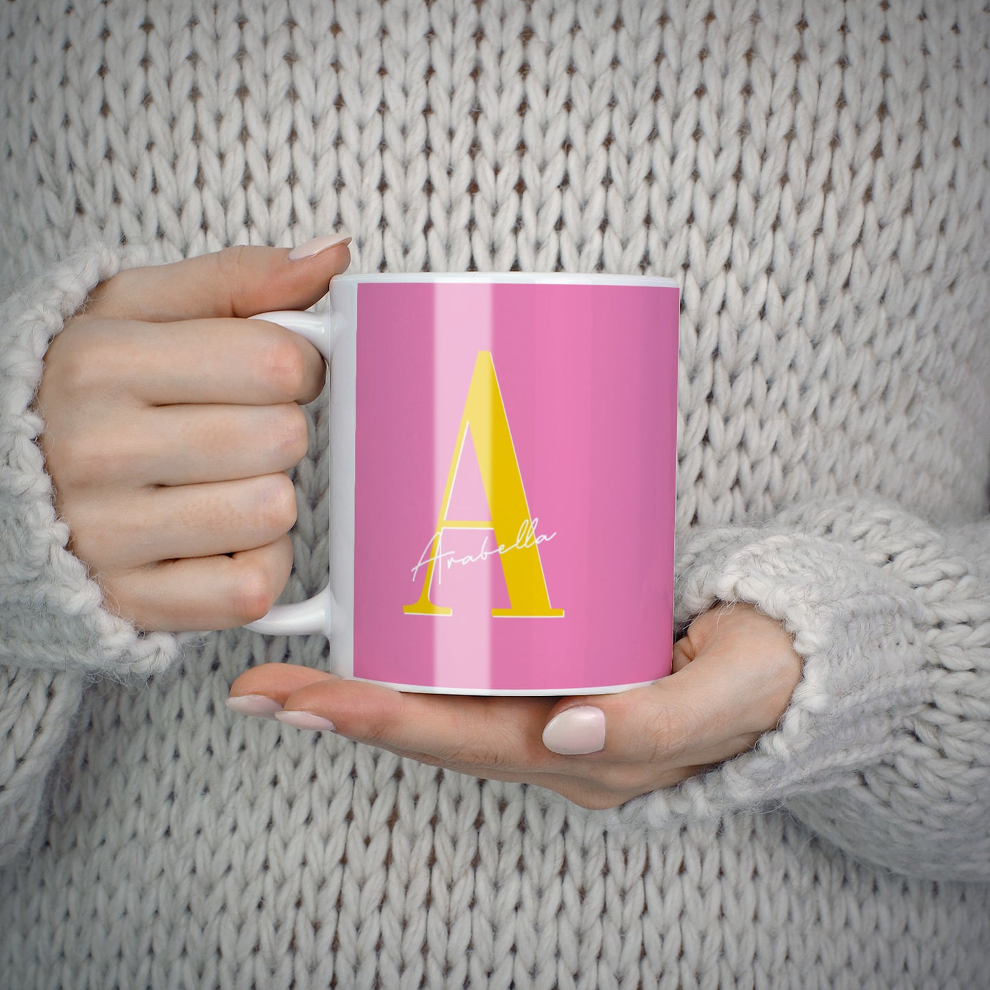 Personalised Pink Yellow Initial 10oz Mug Alternative Image 5