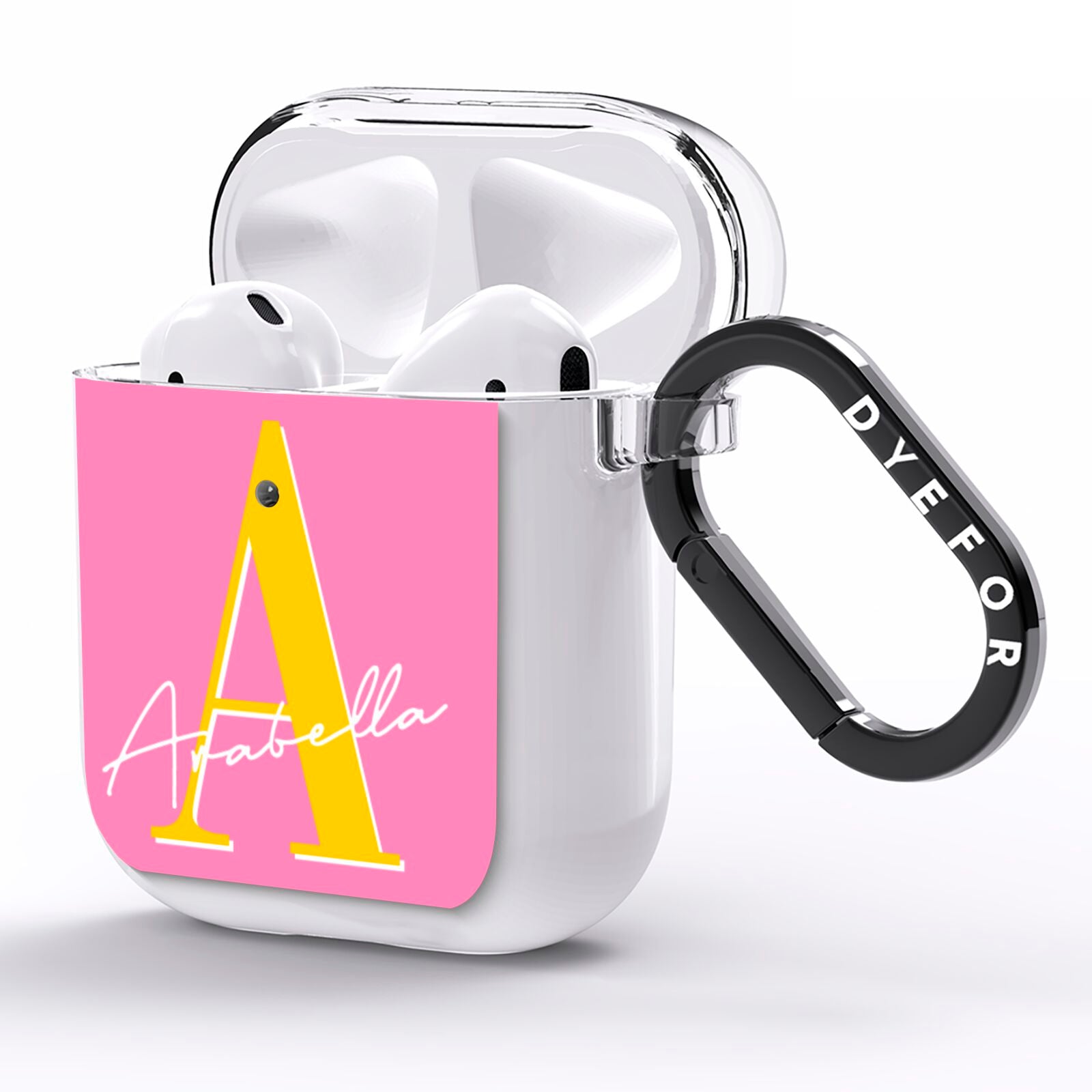 Personalised Pink Yellow Initial AirPods Clear Case Side Image