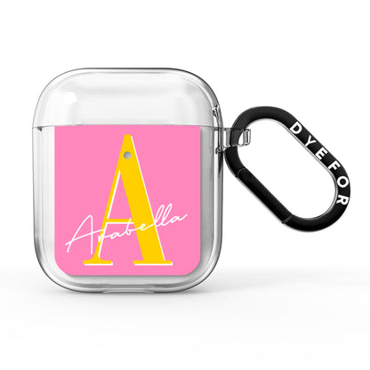 Personalised Pink Yellow Initial AirPods Clear Case