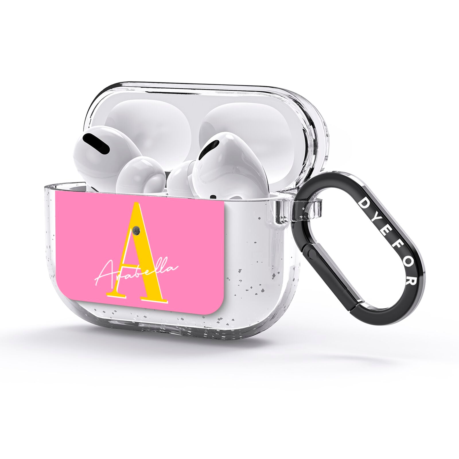 Personalised Pink Yellow Initial AirPods Glitter Case 3rd Gen Side Image