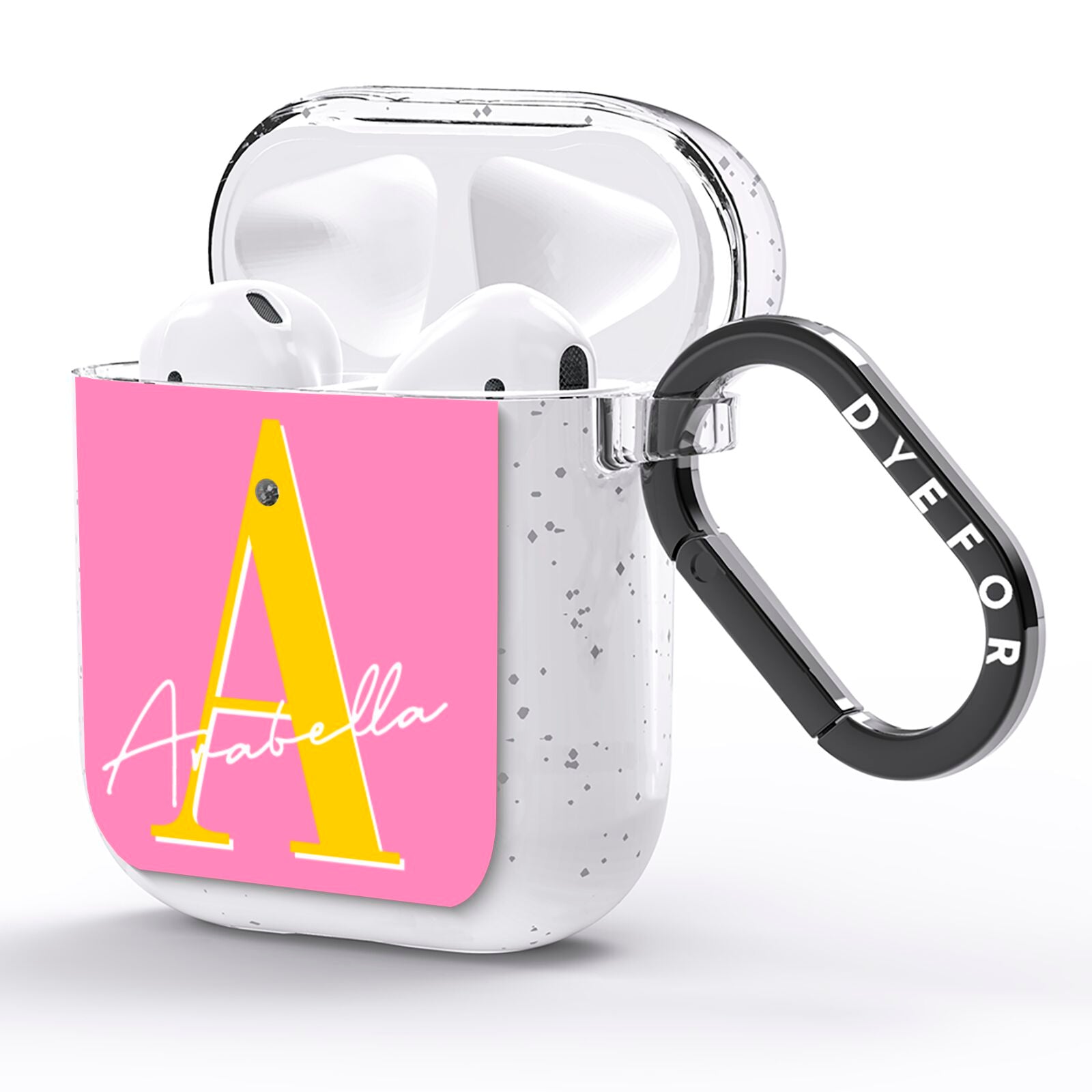 Personalised Pink Yellow Initial AirPods Glitter Case Side Image