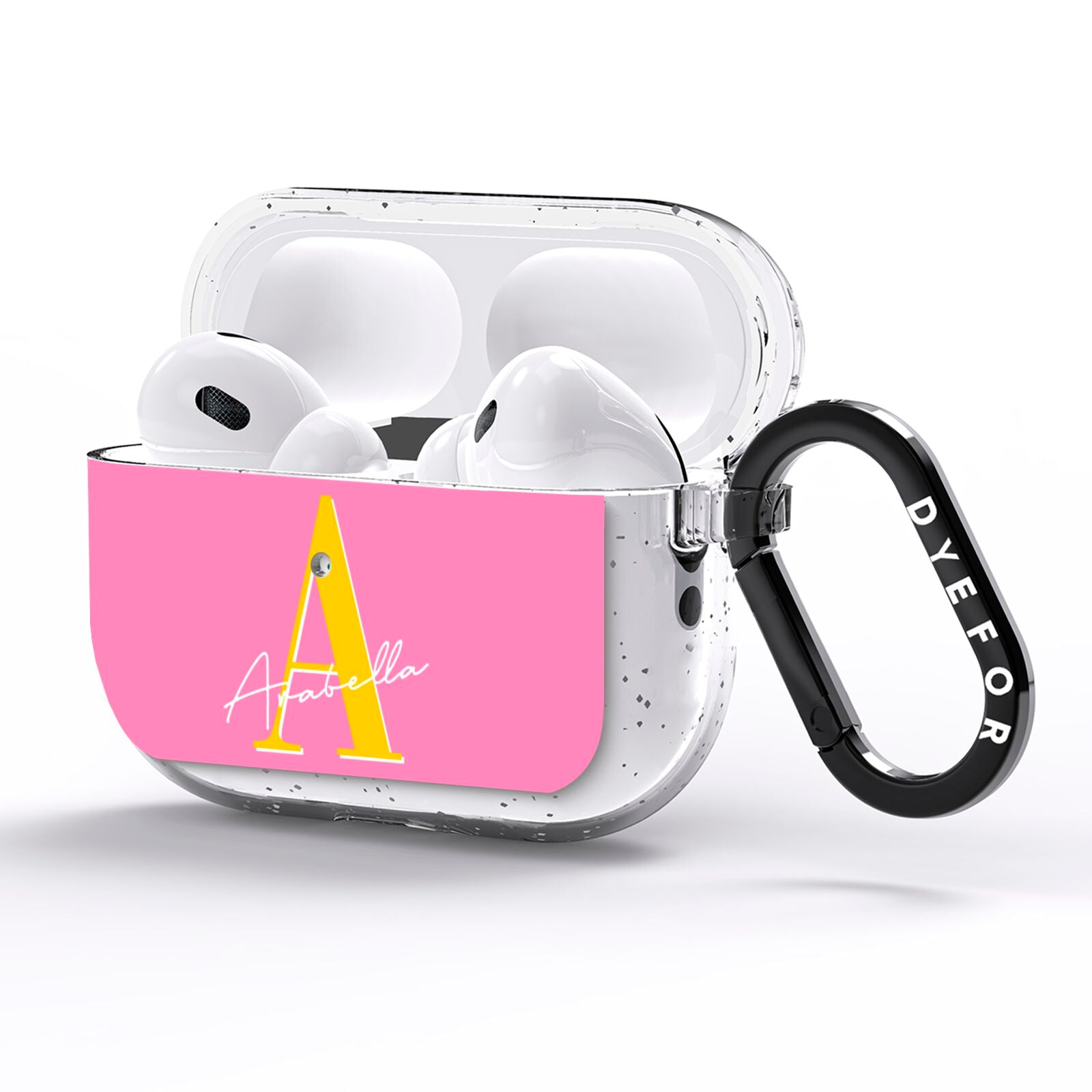 Personalised Pink Yellow Initial AirPods Pro Glitter Case Side Image