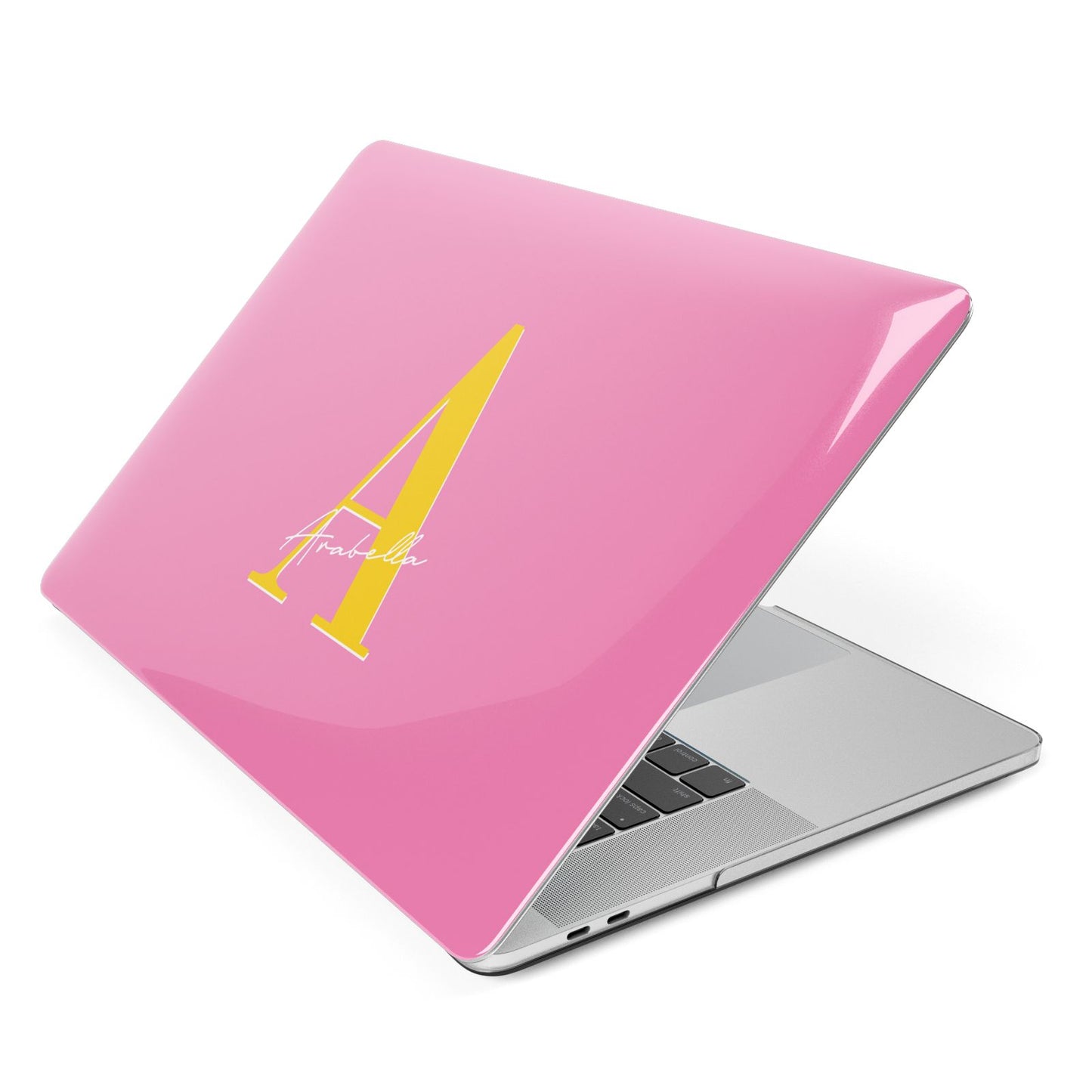 Personalised Pink Yellow Initial Apple MacBook Case Side View
