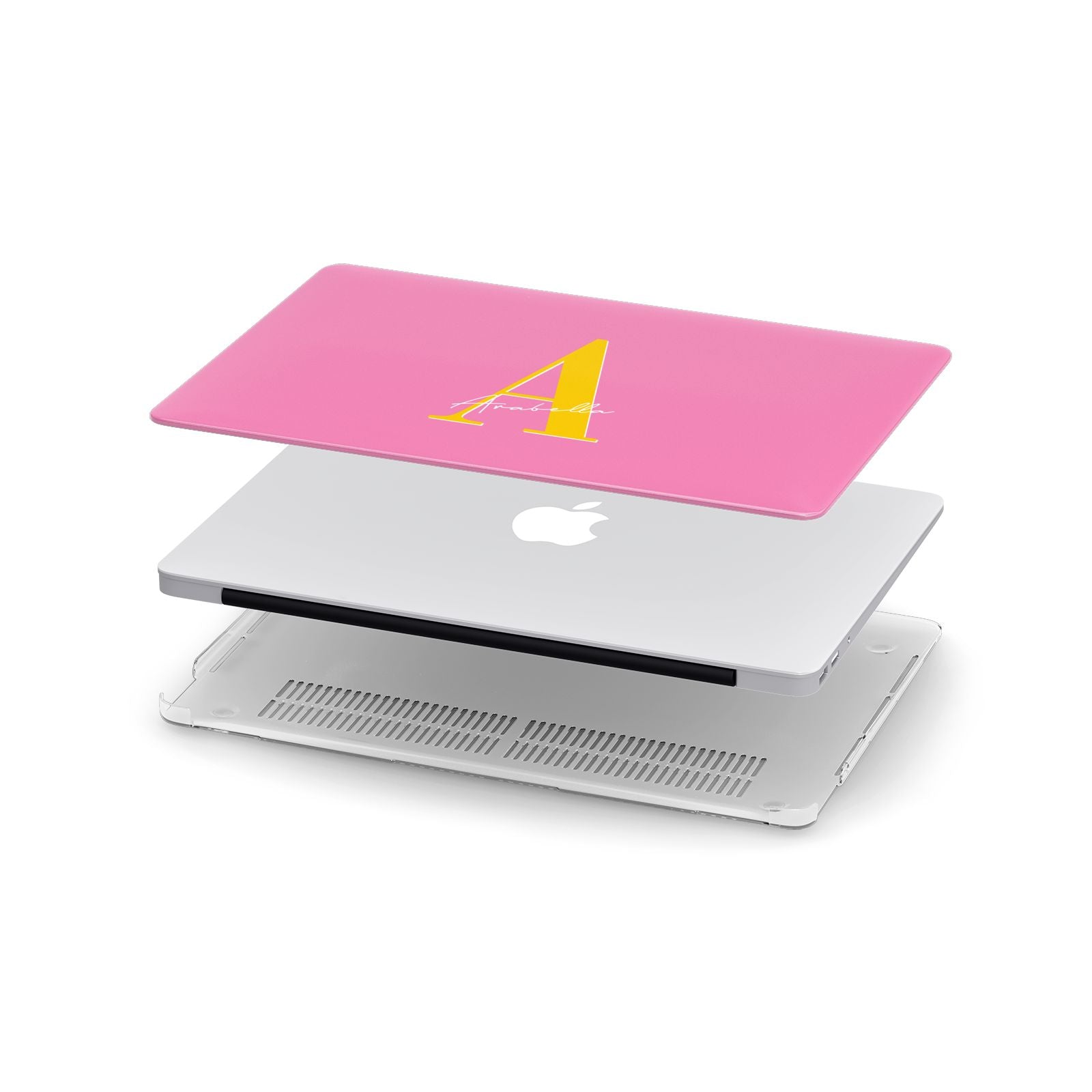 Personalised Pink Yellow Initial Apple MacBook Case in Detail