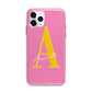 Personalised Pink Yellow Initial Apple iPhone 11 Pro Max in Silver with Bumper Case