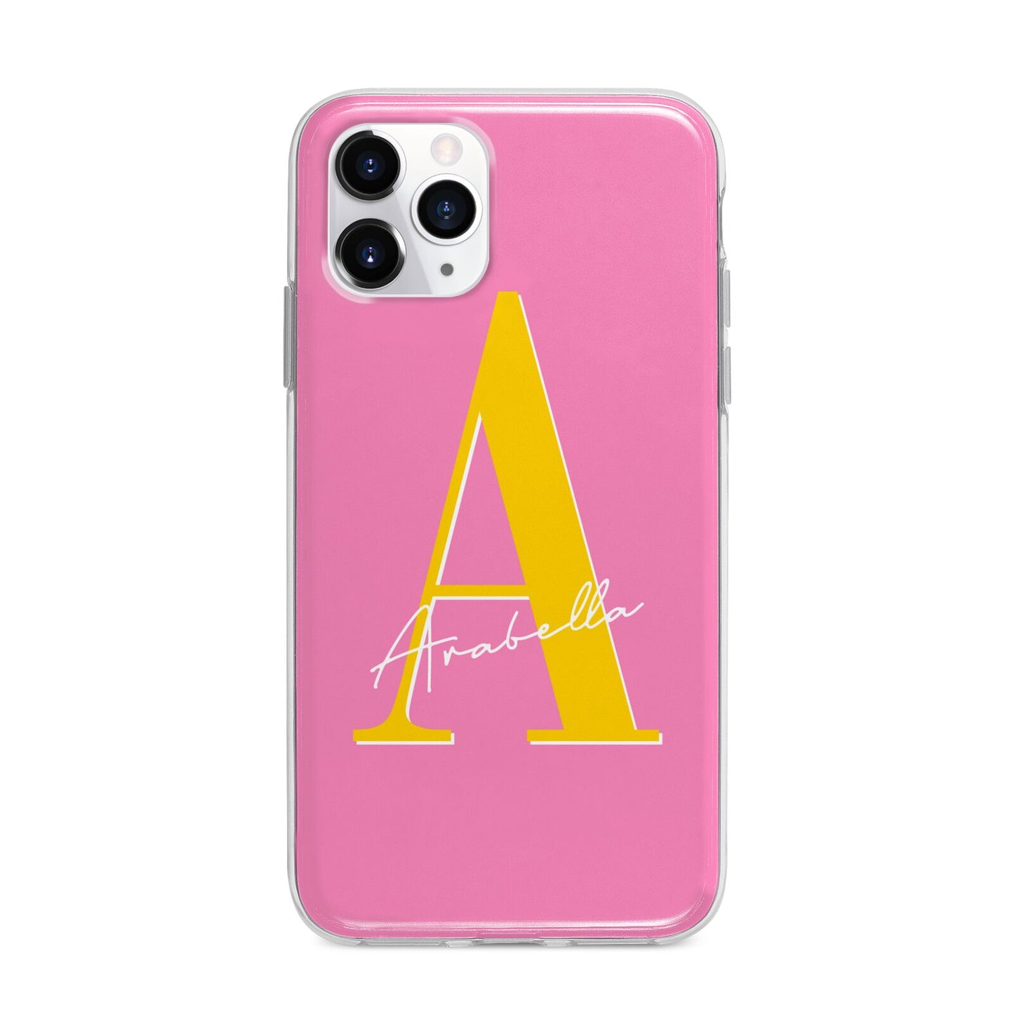 Personalised Pink Yellow Initial Apple iPhone 11 Pro in Silver with Bumper Case