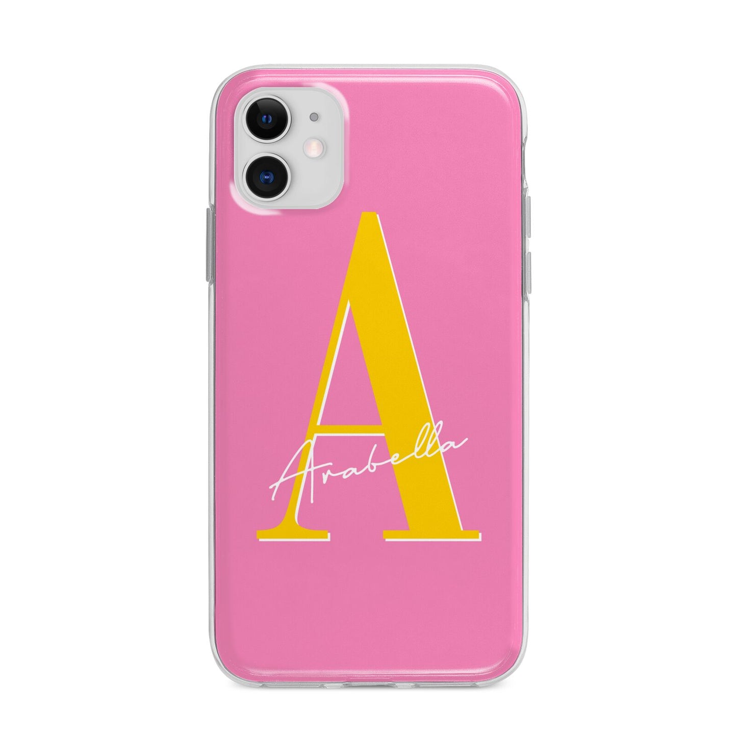 Personalised Pink Yellow Initial Apple iPhone 11 in White with Bumper Case