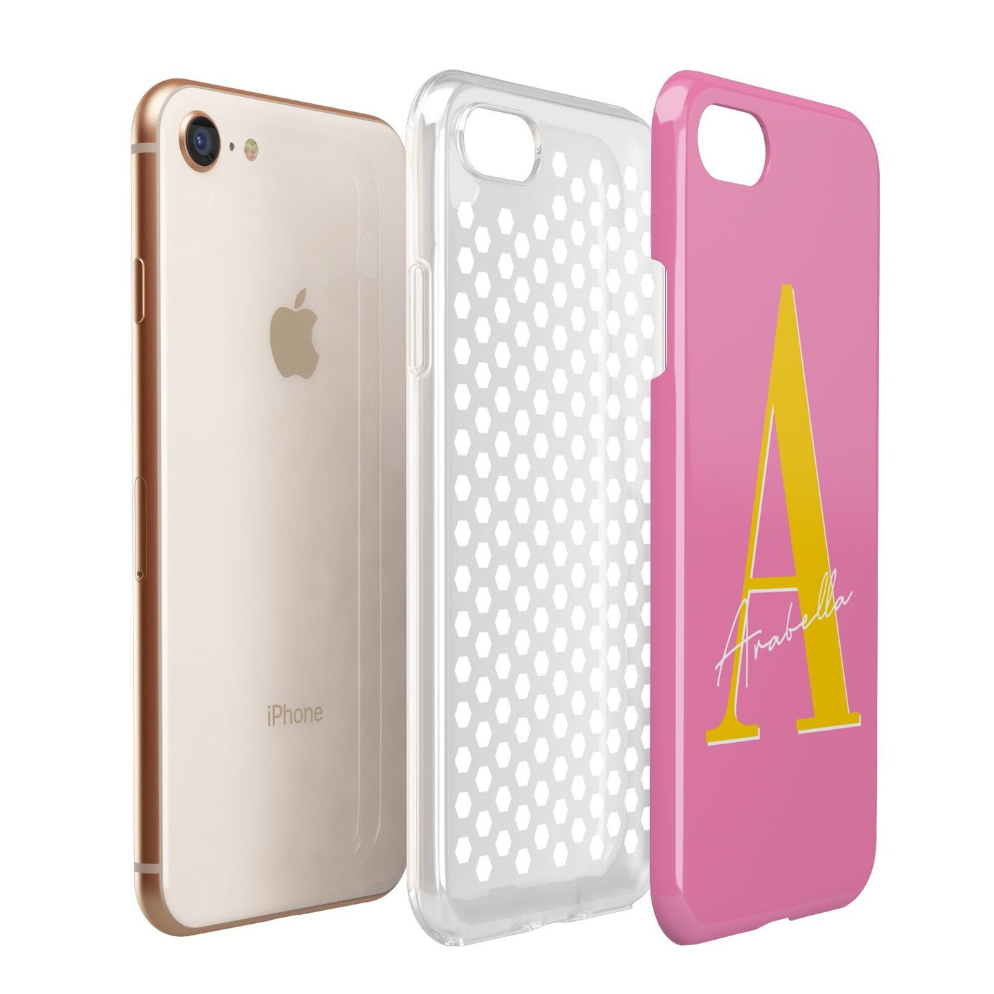 Personalised Pink Yellow Initial Apple iPhone 7 8 3D Tough Case Expanded View