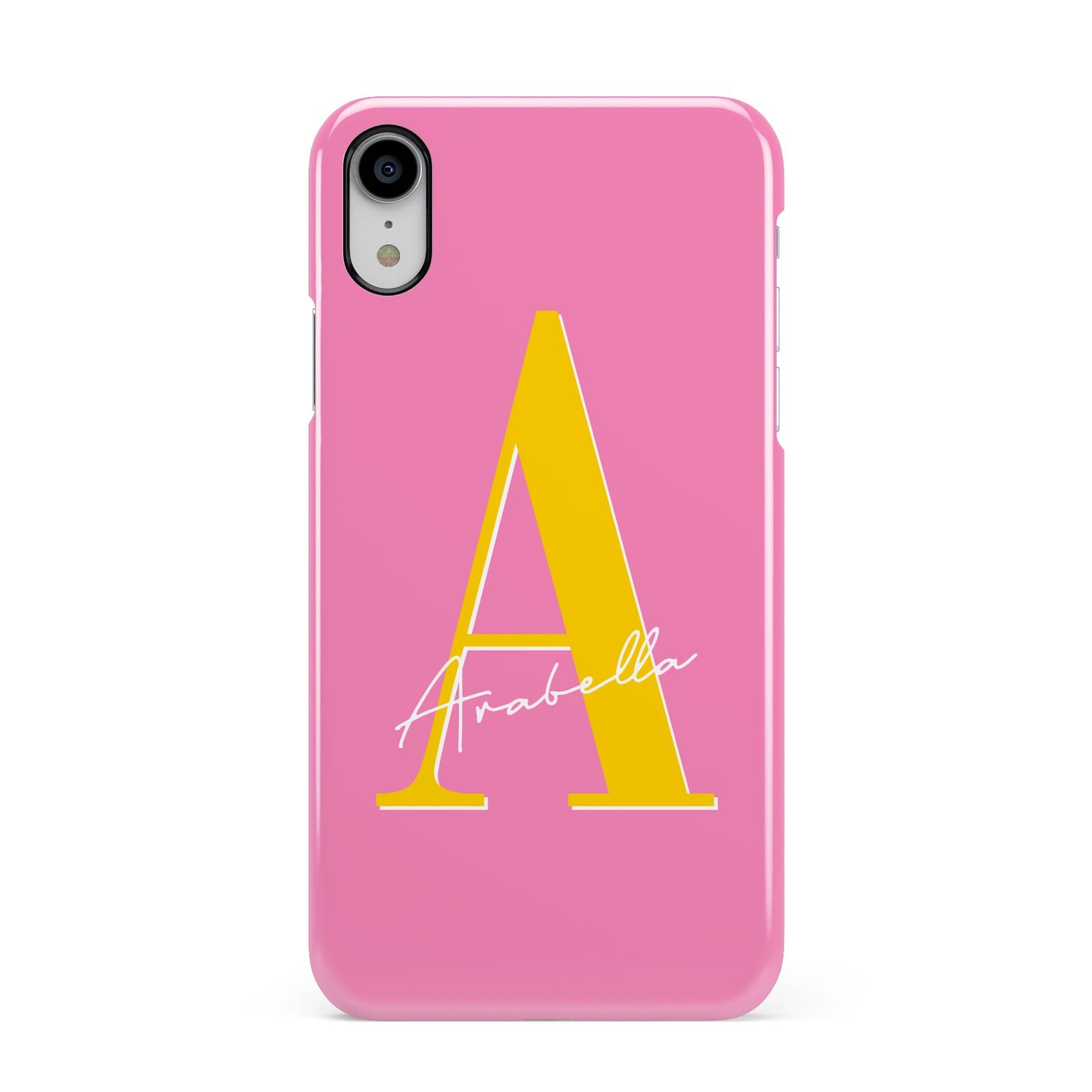 Personalised Pink Yellow Initial Apple iPhone XR White 3D Snap Case