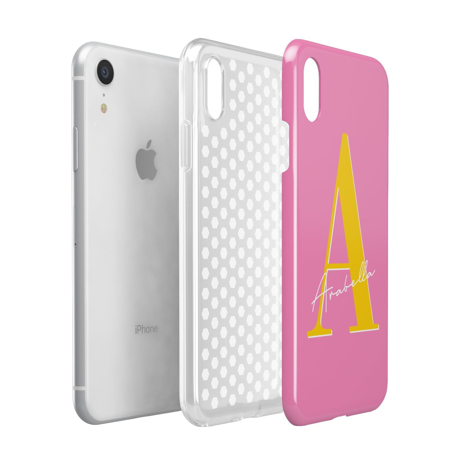 Personalised Pink Yellow Initial Apple iPhone XR White 3D Tough Case Expanded view