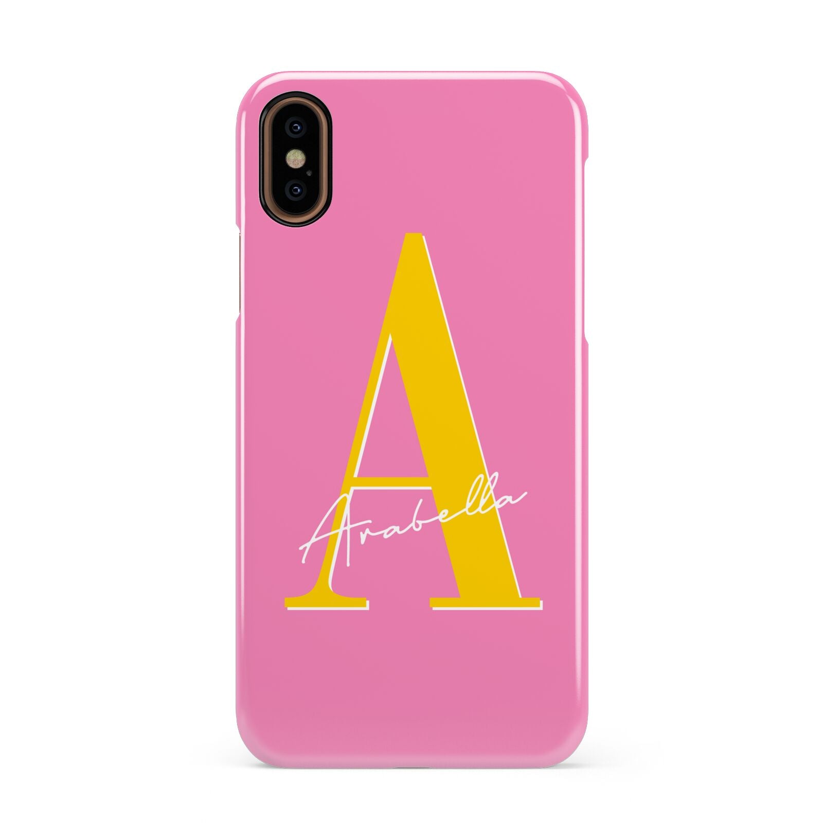 Personalised Pink Yellow Initial Apple iPhone XS 3D Snap Case