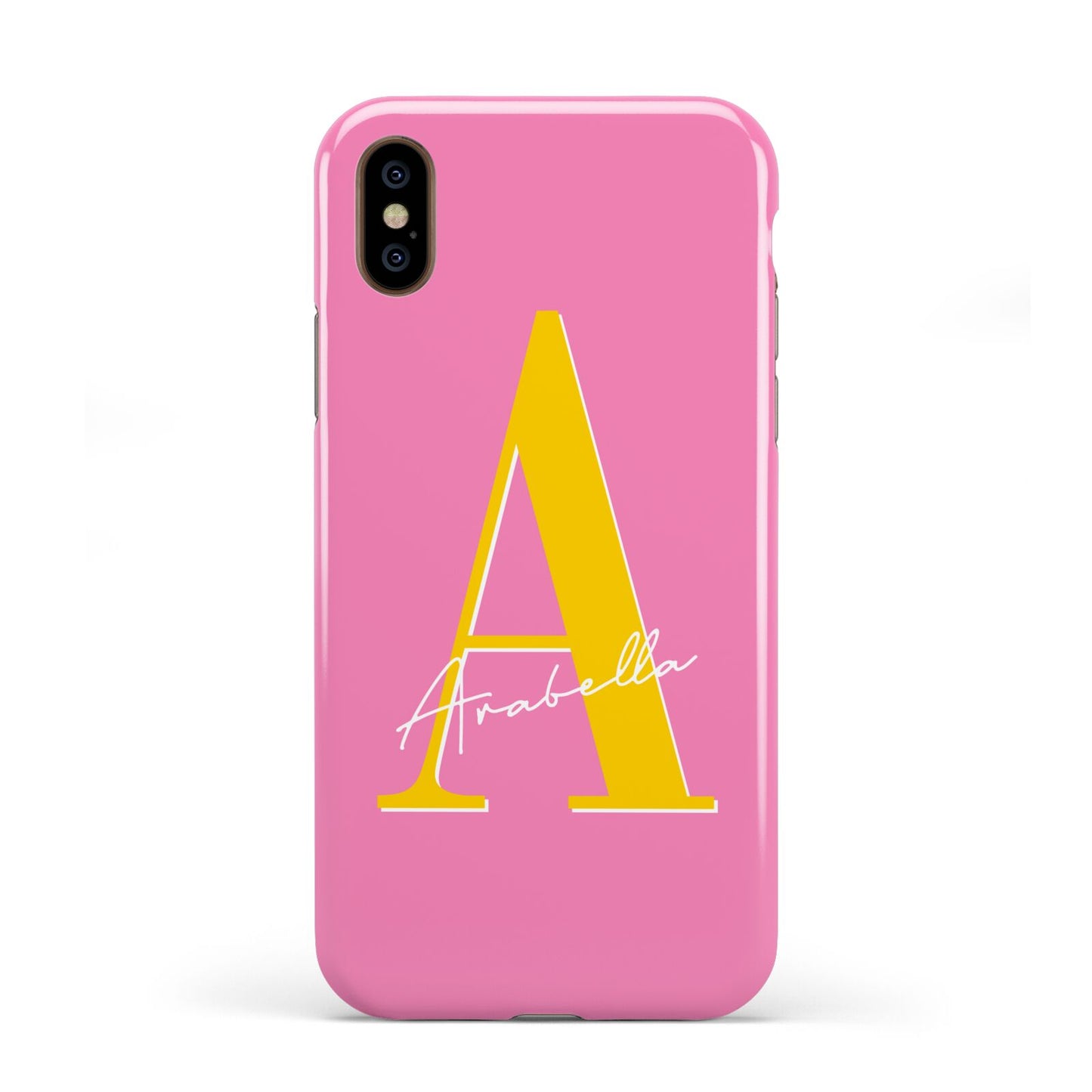 Personalised Pink Yellow Initial Apple iPhone XS 3D Tough