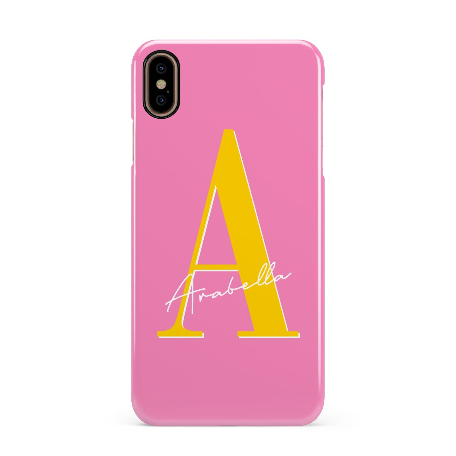 Personalised Pink Yellow Initial Apple iPhone Xs Max 3D Snap Case