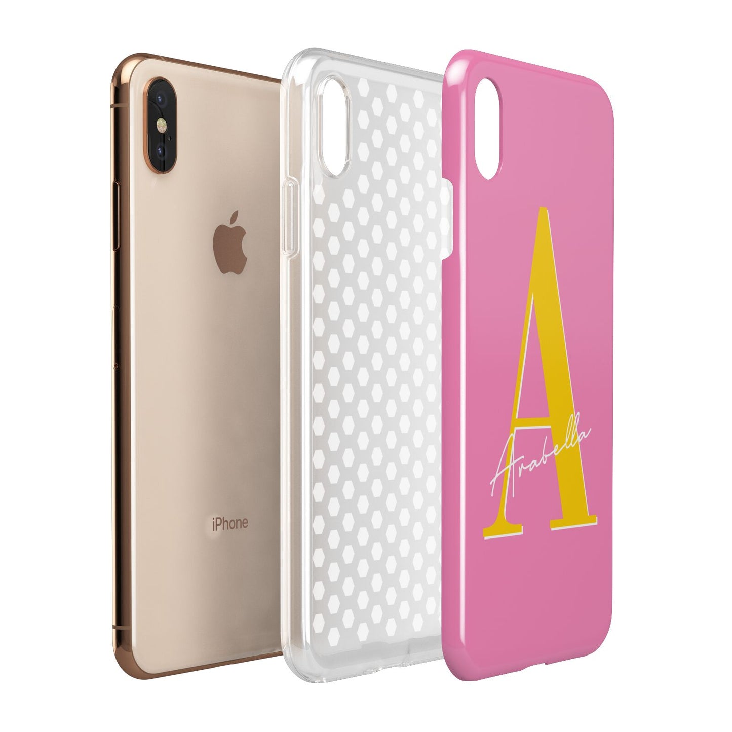 Personalised Pink Yellow Initial Apple iPhone Xs Max 3D Tough Case Expanded View