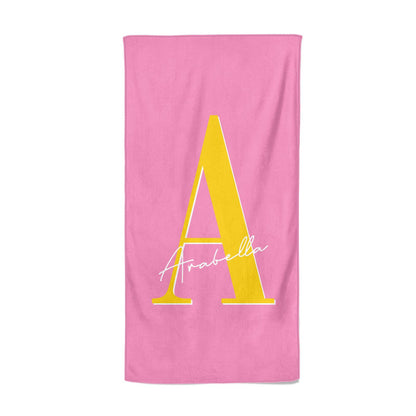 Personalised Pink Yellow Initial Beach Towel