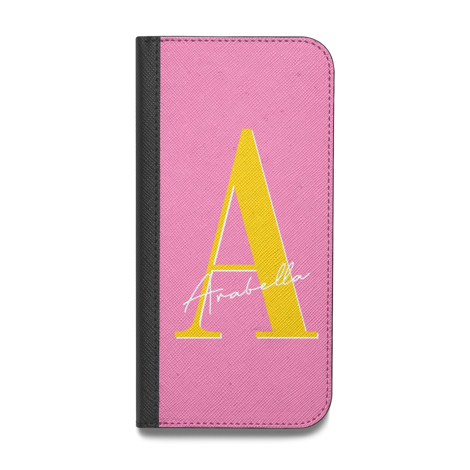 Personalised Pink Yellow Initial Vegan Leather Flip Samsung Case