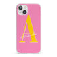 Personalised Pink Yellow Initial iPhone 13 Clear Bumper Case