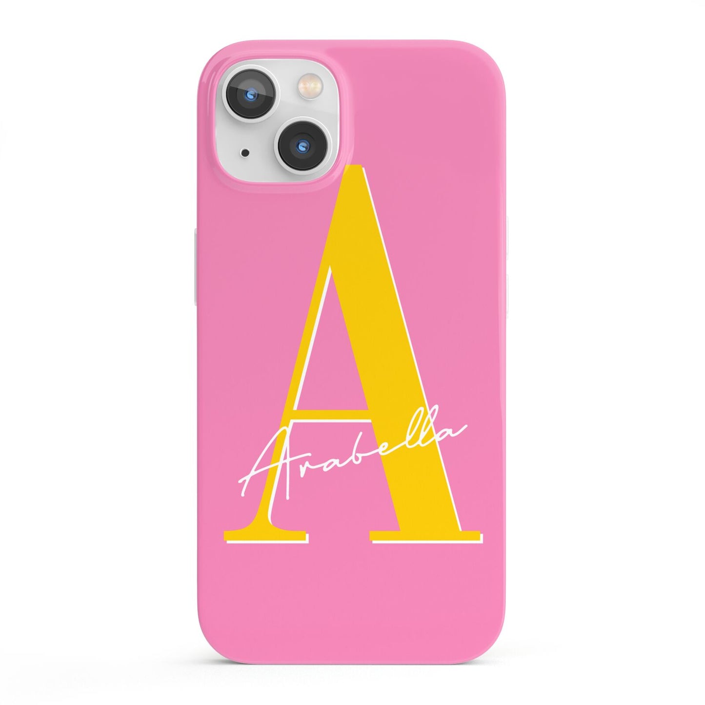 Personalised Pink Yellow Initial iPhone 13 Full Wrap 3D Snap Case