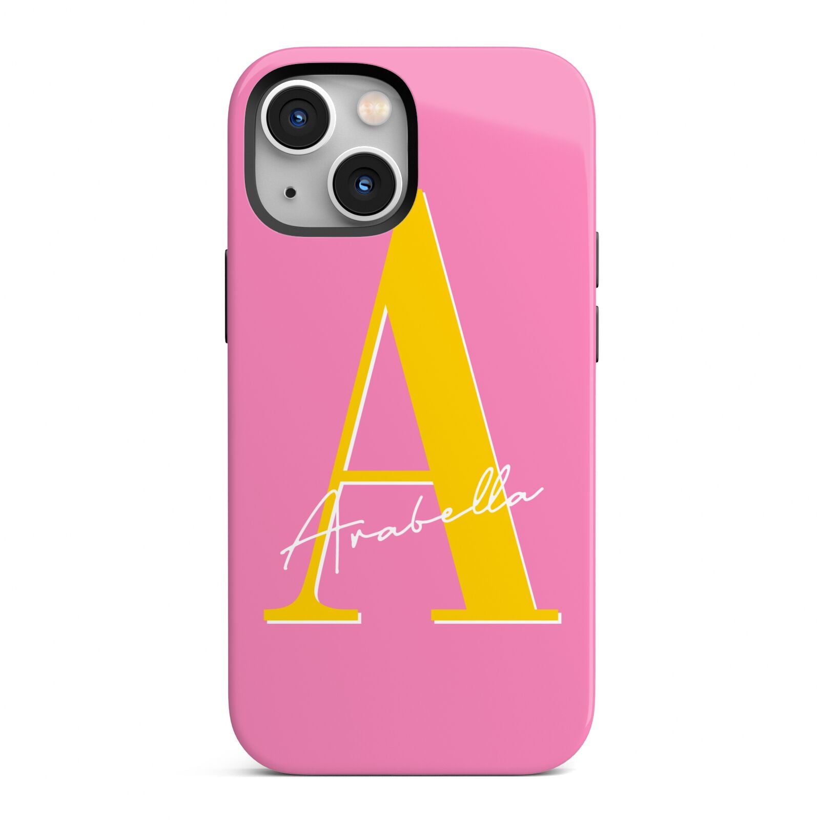 Personalised Pink Yellow Initial iPhone 13 Mini Full Wrap 3D Tough Case